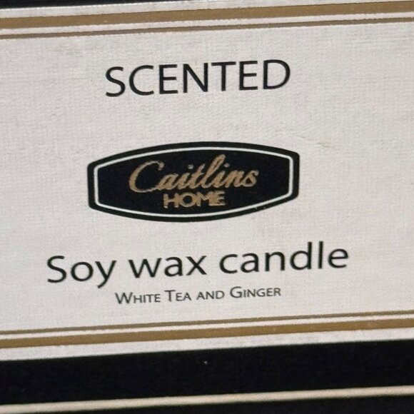 Caitlins Home White Tea & Ginger Scented Soy Wax Candle In Glass Jar 13oz NEW - Picture 2 of 5